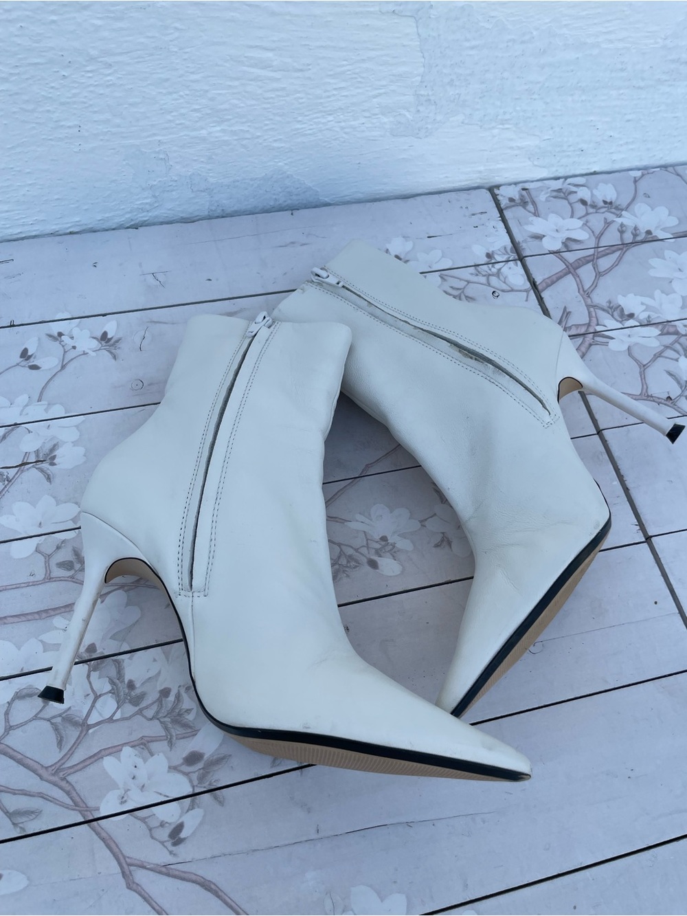 Zara Cream Pointed Toe Ankle Boots